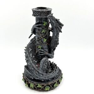 Gothic Dragon Candle Holder Stone Castle‎ Medieval Fantasy Decor Statue 7.5"
